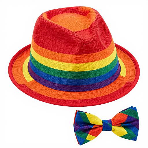 Vibrant Rainbow Fedora and Bowtie Set