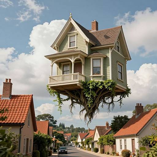 Surreal Floating Victorian House Streetscape