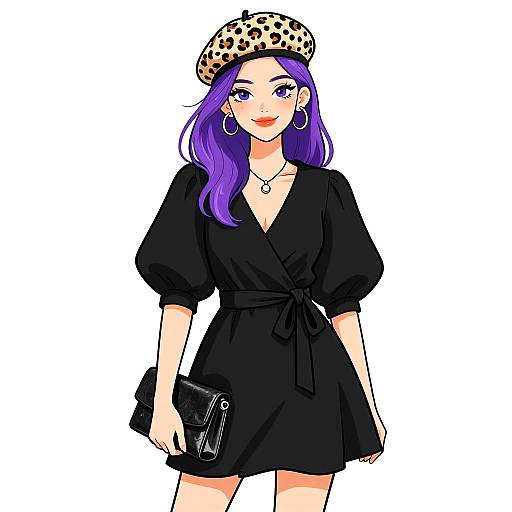 Chic Woman in Black V-neck Dress