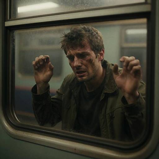 Pained Determination Against a Foggy Train Window