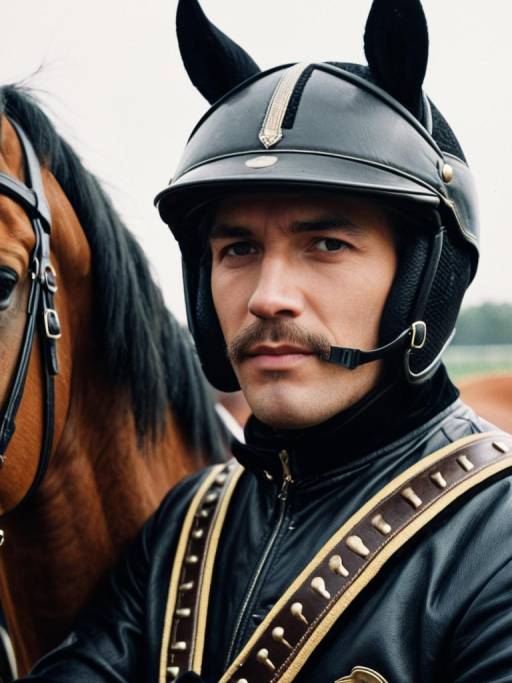 Man in Equestrian Helmet with Horse