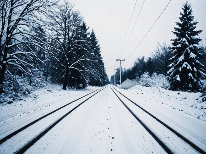 Snowy December Road with Trees