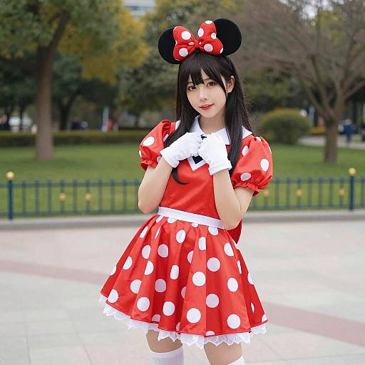Vibrant Minnie Mouse Cosplay in Park