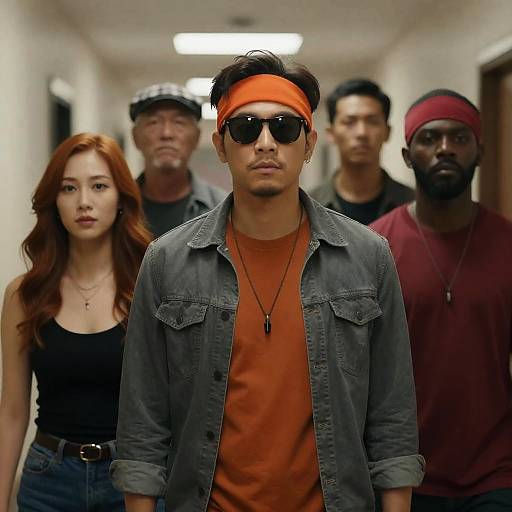 Dynamic Group Portrait in Hallway