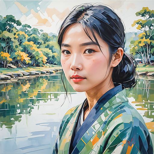 Abstract Portrait of Thoughtful Asian Girl