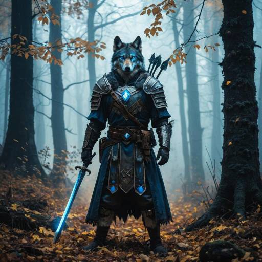 Mysterious Wolf Warrior in Enchanted Forest