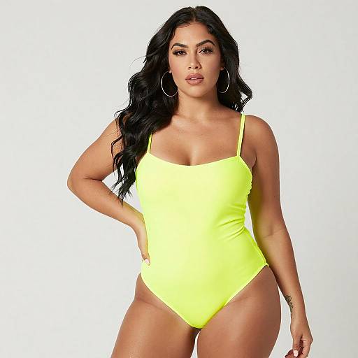 Curvy Woman in Neon Yellow Swimsuit