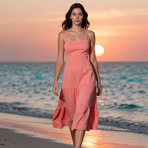 Coastal Sunset Model in Coral Dress