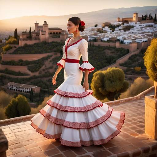 Elegant Flamenco Woman with Alhambra Background Elegant Flamenco Woman with Alhambra Background
