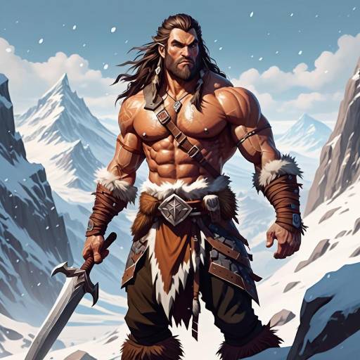 Realistic Male Barbarian in Snowy Landscape