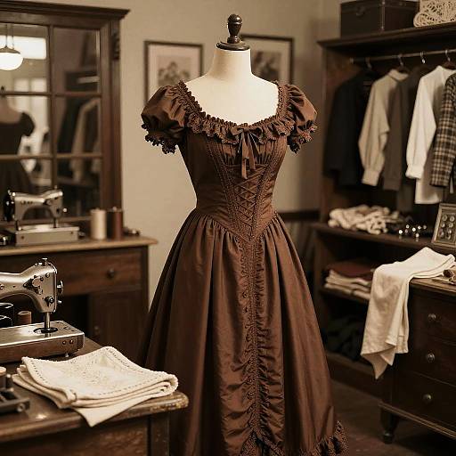 Elegant Brown Victorian Dress Display