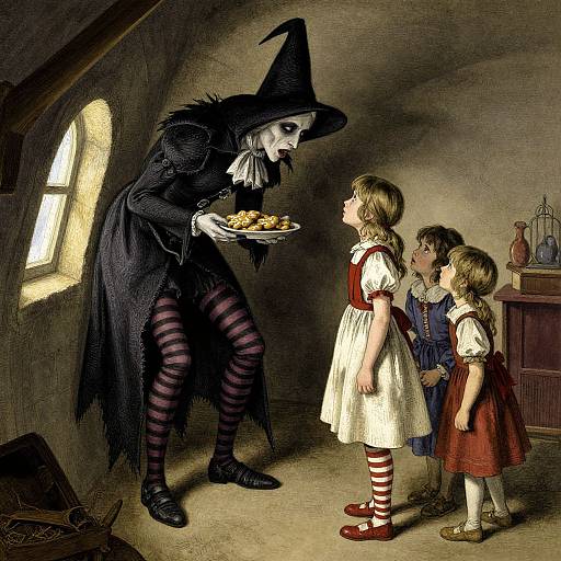 Arthur Rackham Witch and Children Scene