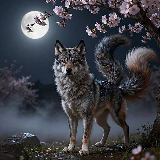 Ninetales Under Cherry Blossoms at Night