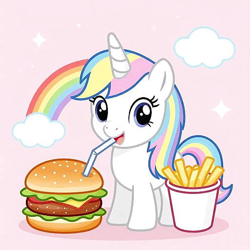 Joyful Baby Unicorn with Rainbow Snack