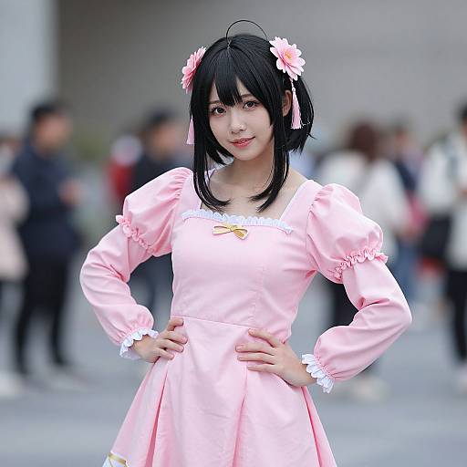 Realistic Pink Dress Woman Portrait