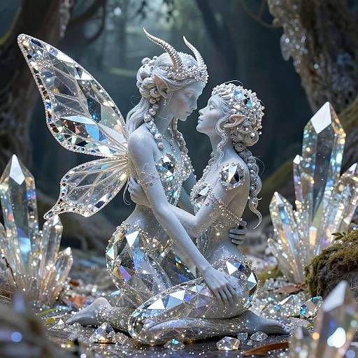 Diamond Golem Embracing Forest Nymph