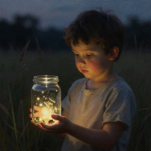 Charcoal Painting of Child with Firefly Jar