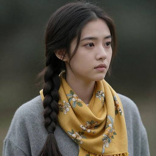 Young Woman with Floral Scarf Portrait