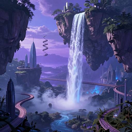 Surreal Floating Islands and Waterfalls
