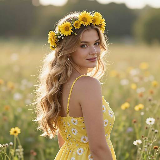 Sunlit Meadow Woman with Flower Crown