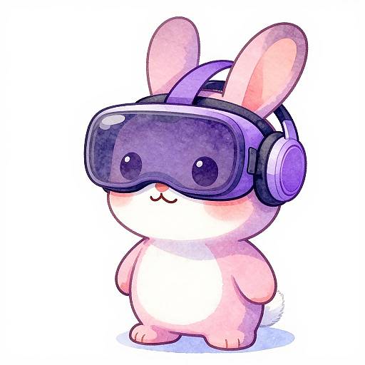 Watercolor Rabbit with VR Headphones