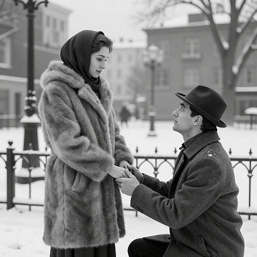 Respectful Encounter in a Snowy Park