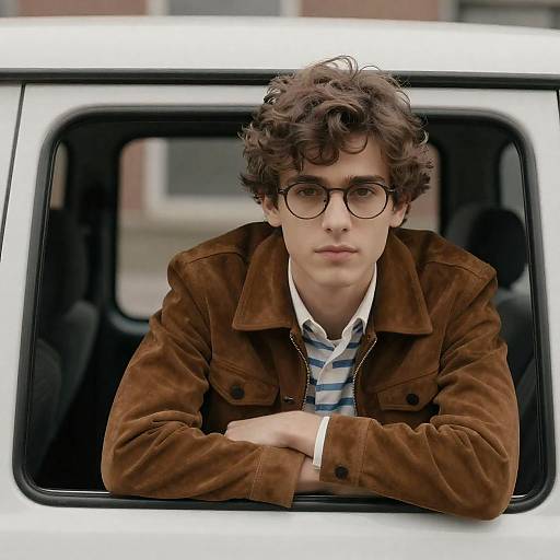 Young Man Leaning from Car Window