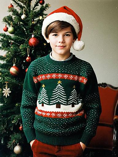 Young Man in Vintage Christmas Sweater