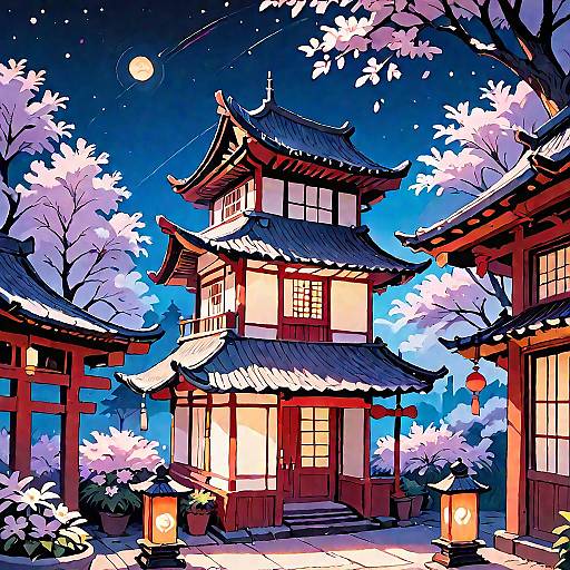 Starry Night Over East Asian Garden