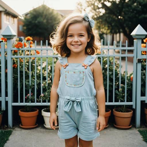 Smiling Toddler Girl in Blue Romper Outdoors