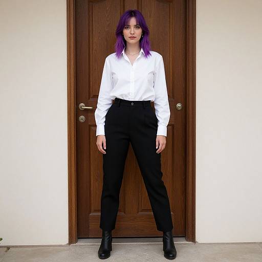 Woman with Purple Hair by Door