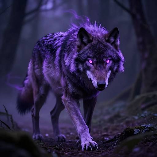 Fierce Neon Wolf in Mystical Forest