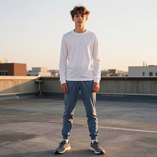 Teenage Boy on Urban Rooftop