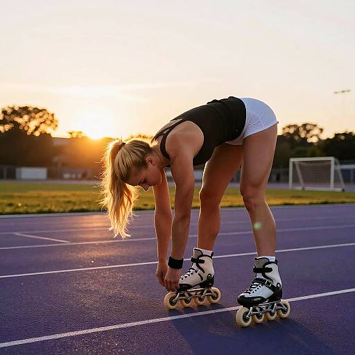 Athletic Woman Stretching on Track