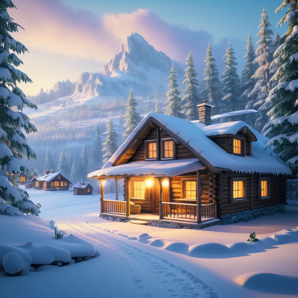 Cozy Winter Cabin Wallpaper in Snow