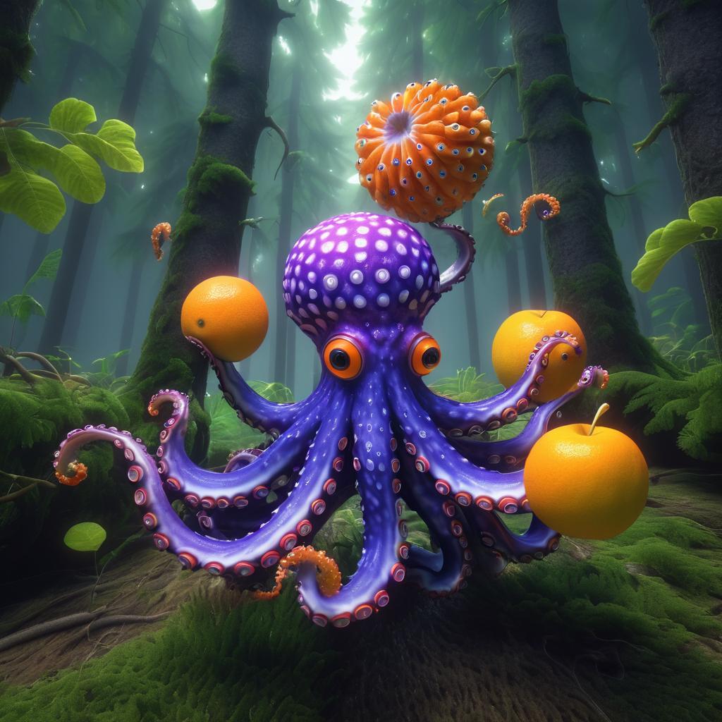 Surreal Octopus Juggling Fruit in 4K