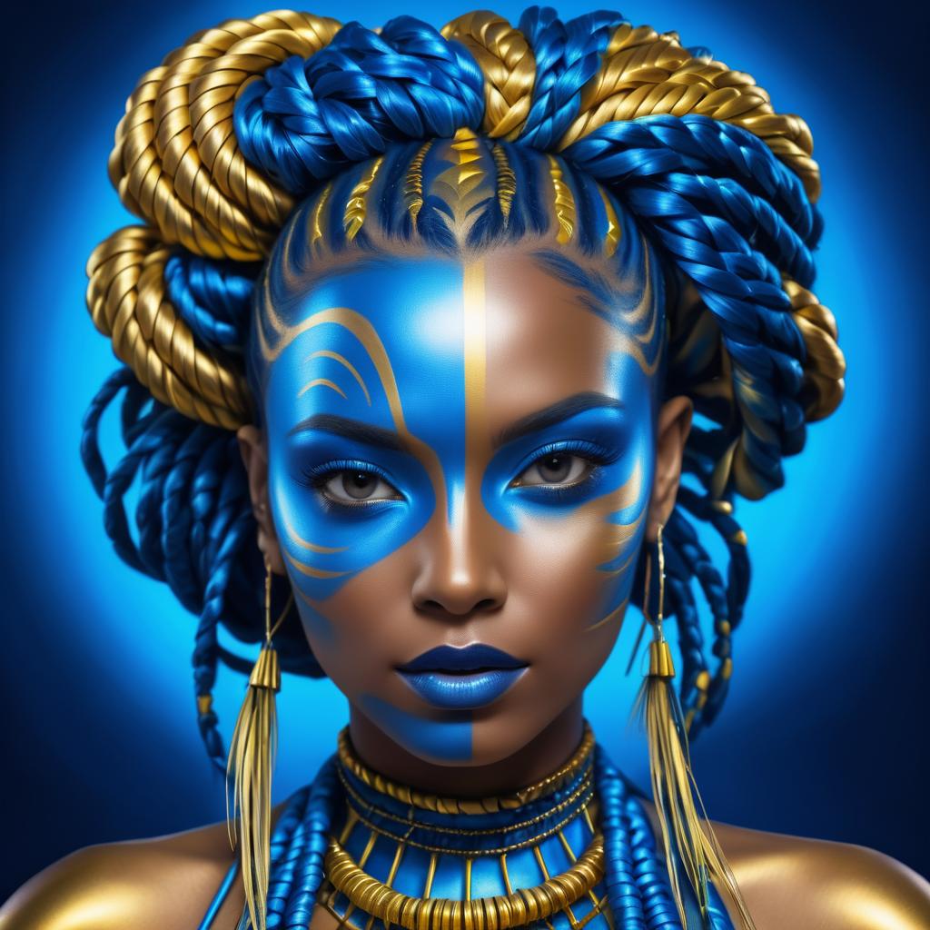 Surreal Woman with Blue and Gold Skin