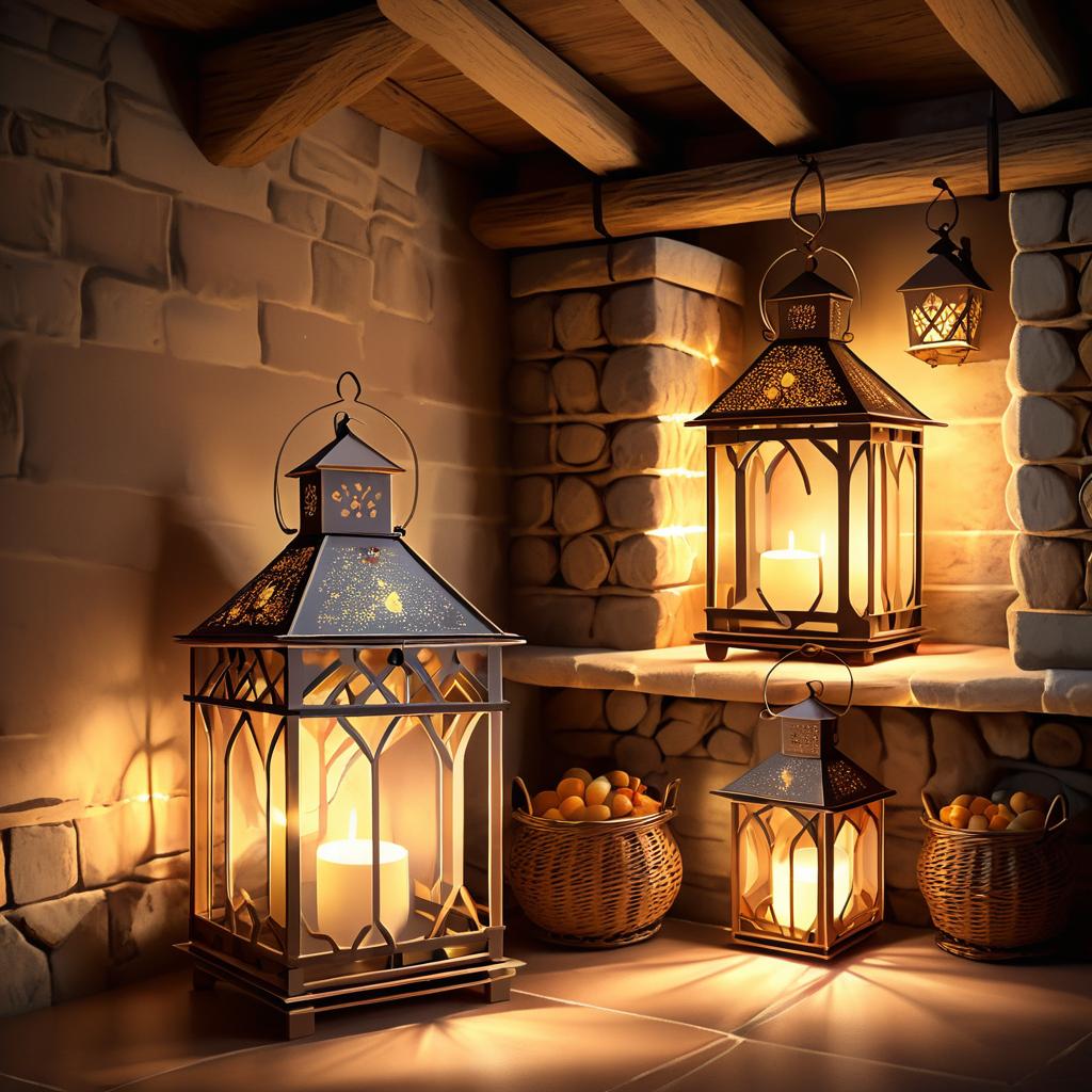 Enchanting Lanterns in Rustic Castle Room