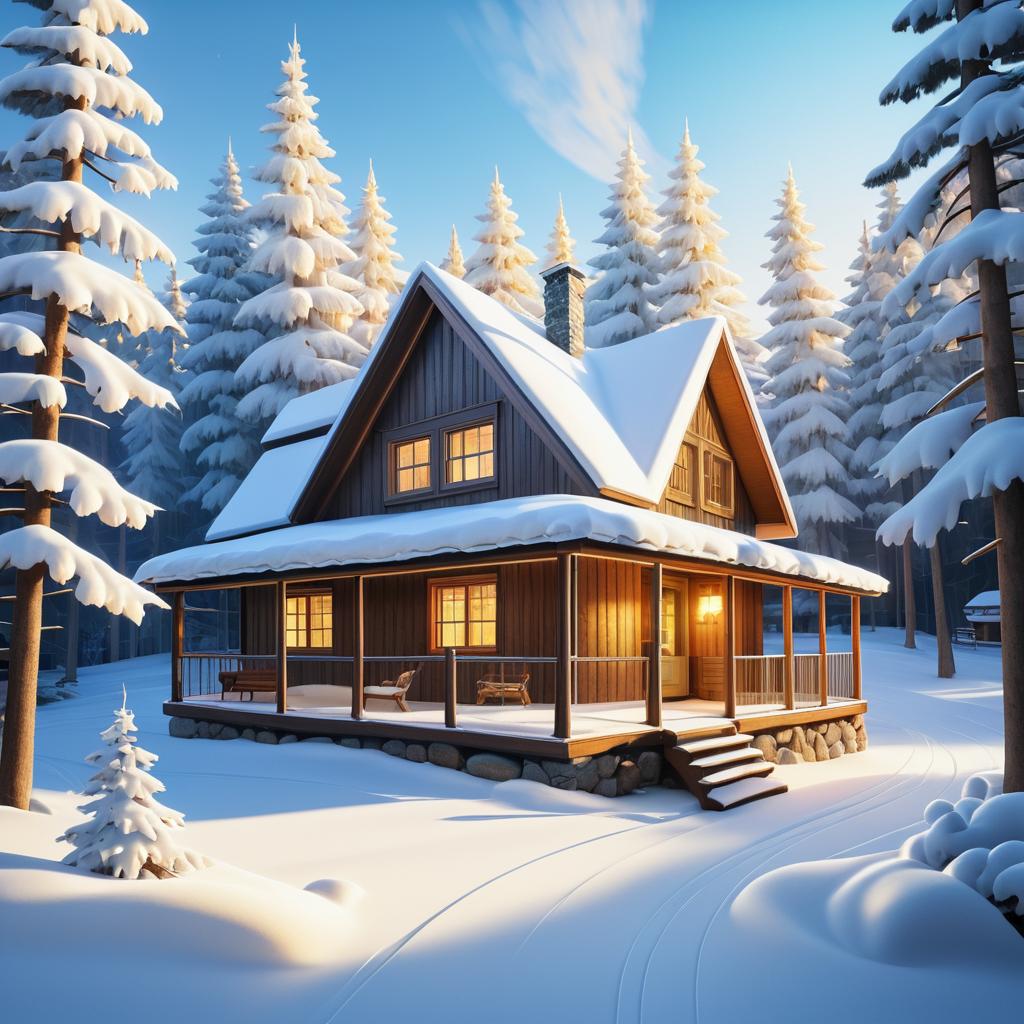 Dreamy Winter Cabin in Snowy Pines