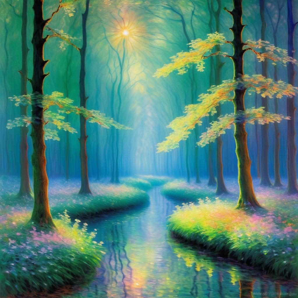 Dreamlike Luminous Forest in Monet Style