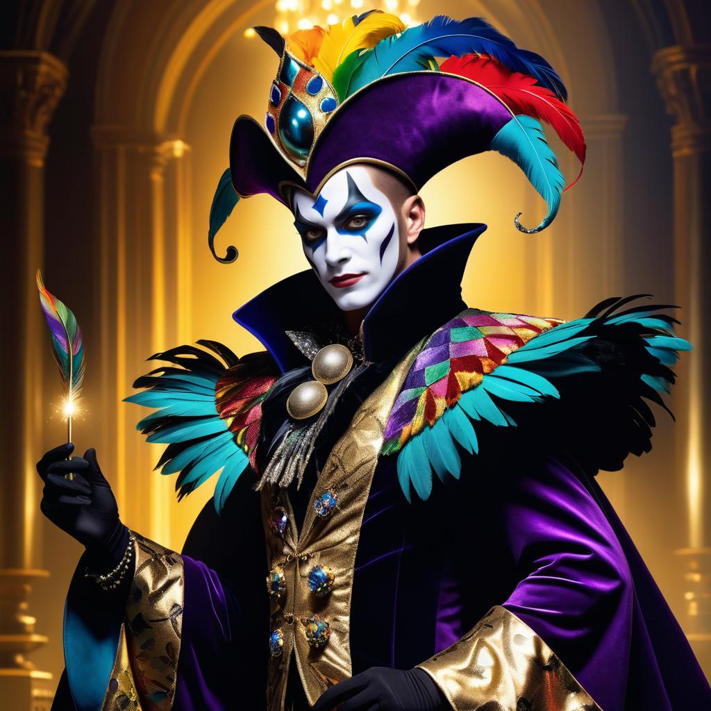 Vibrant Jester in Theatrical Spotlight