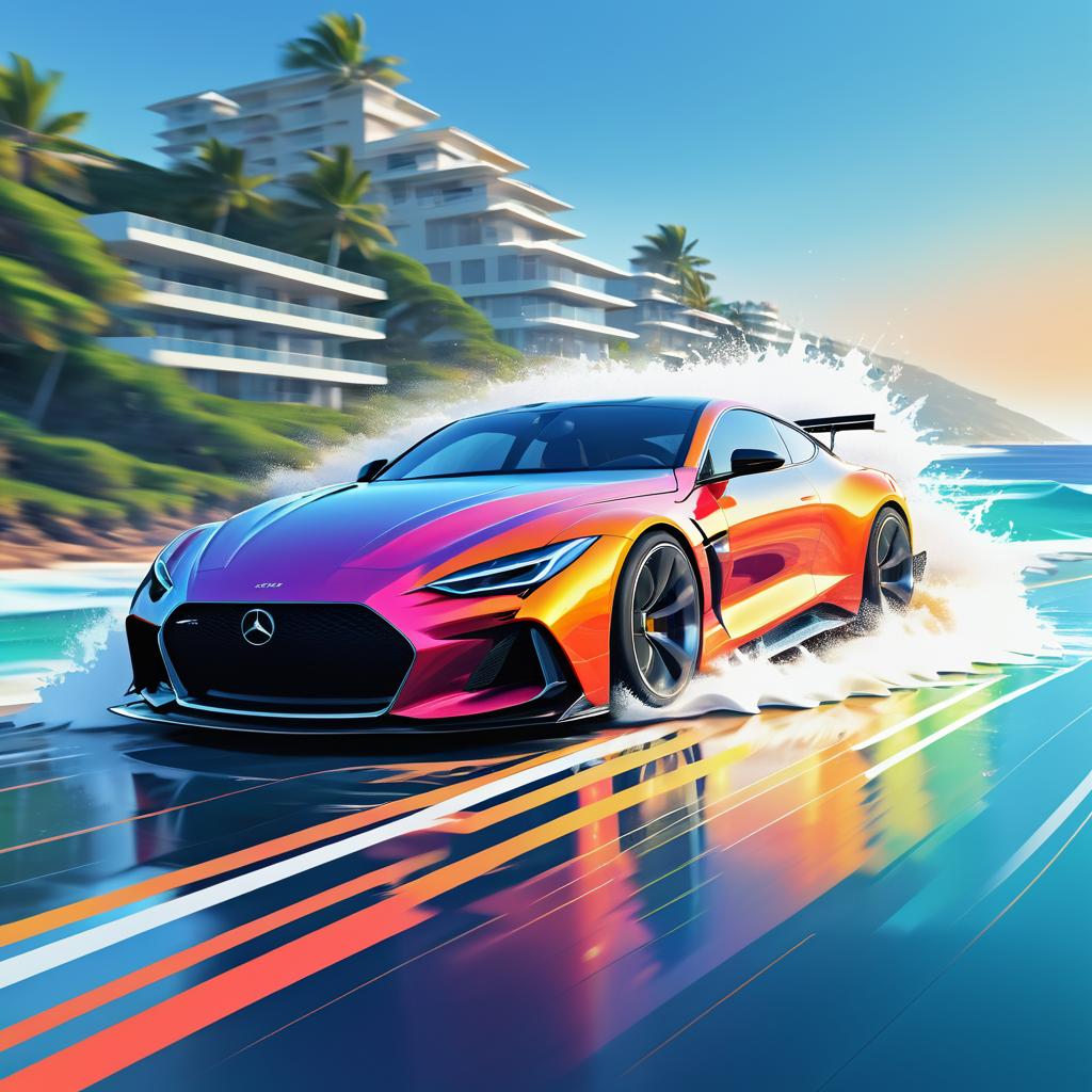 Vibrant Coastal Sports Car in Motion