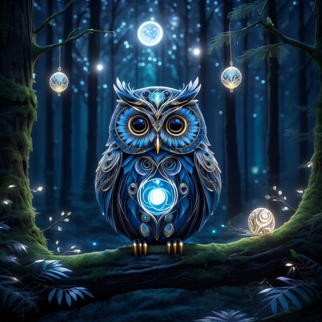 Mystical Twilight Owl with Glowing Orbs