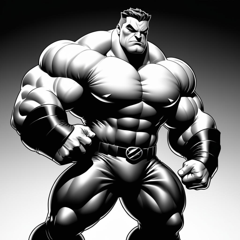 Exaggerated Muscular Superhero Caricature