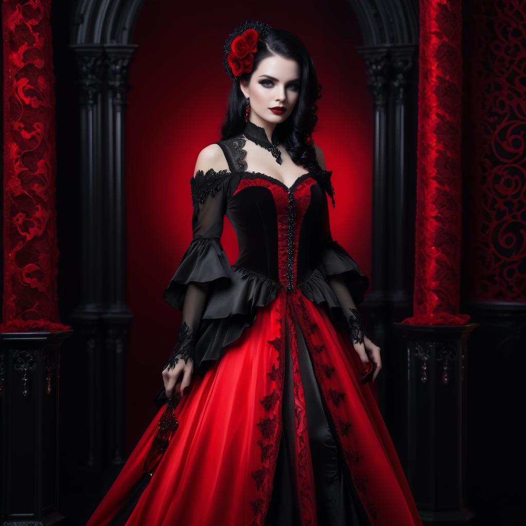 Elegant Vampire Woman in Gothic Attire