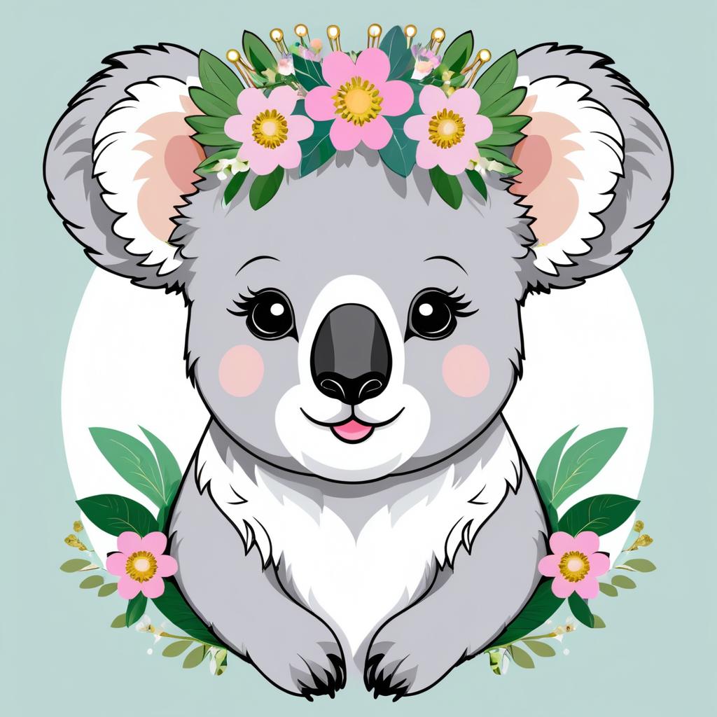 Whimsical Koala with Floral Crown Design