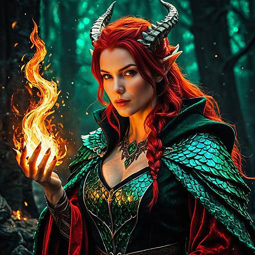 Female Dragonborn Sorcerer Casting Fireball Spell