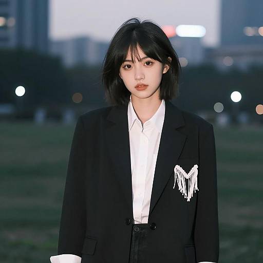 Young Woman in Black Blazer at Twilight