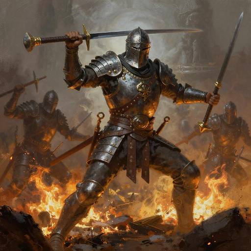 Armored Warriors on Burning Battlefield