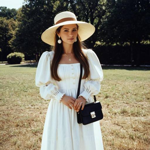 Woman in White Dress and Wide Brim Hat Outdoors